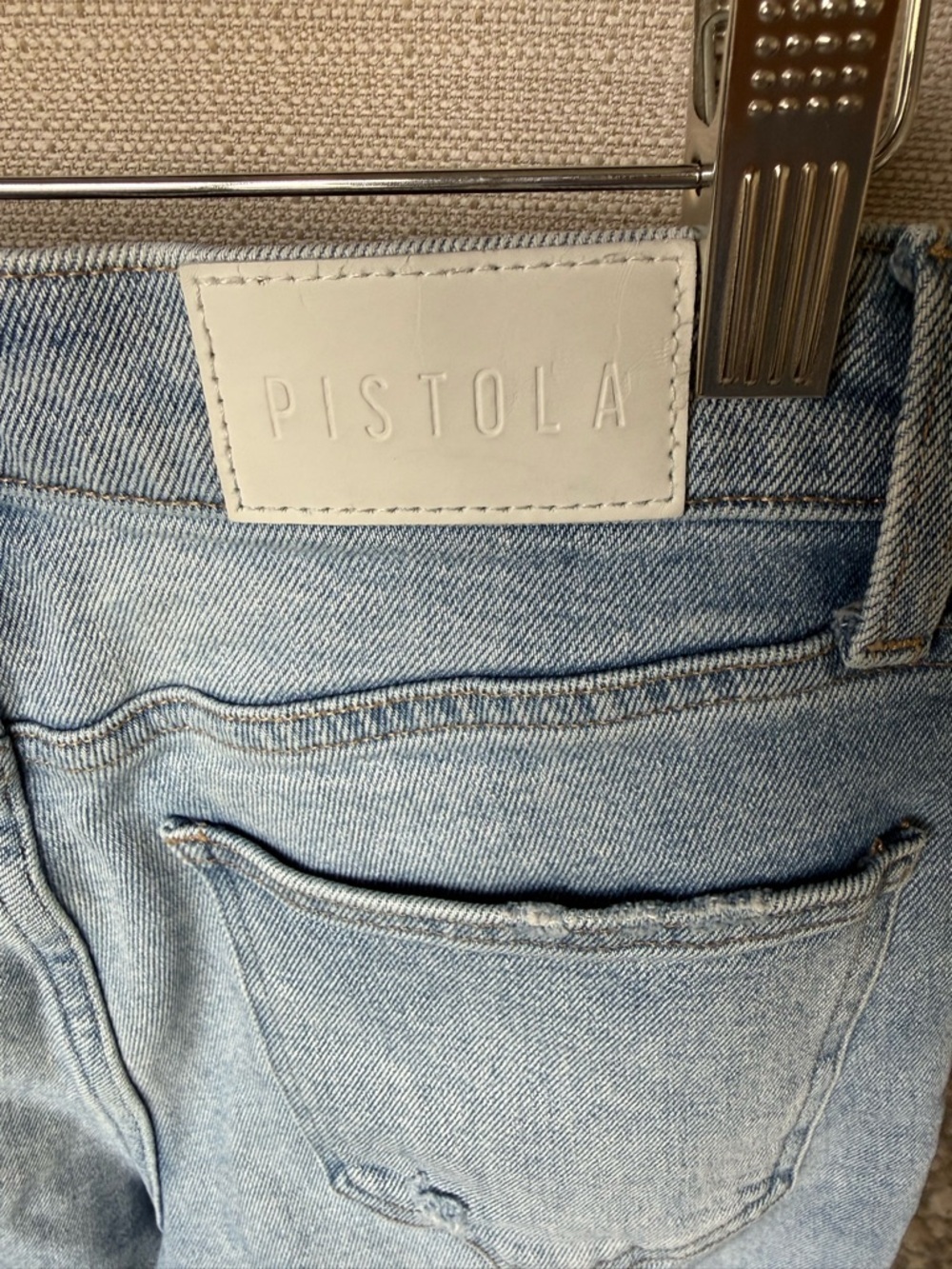 Pistola Light Wash Straight Crop Jeans Size 26 Raw Hem Distressed Ankle - Picture 8 of 9